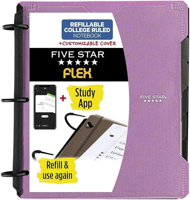 Five Star Flex Refillable Notebook + Study App, College Ruled Paper and 1 Inch TechLock Ring Binder with Customizable Cover, Pockets, Tabs and Dividers, 200 Sheet Capacity, Amethyst Purple (293260AB6) - Image 1