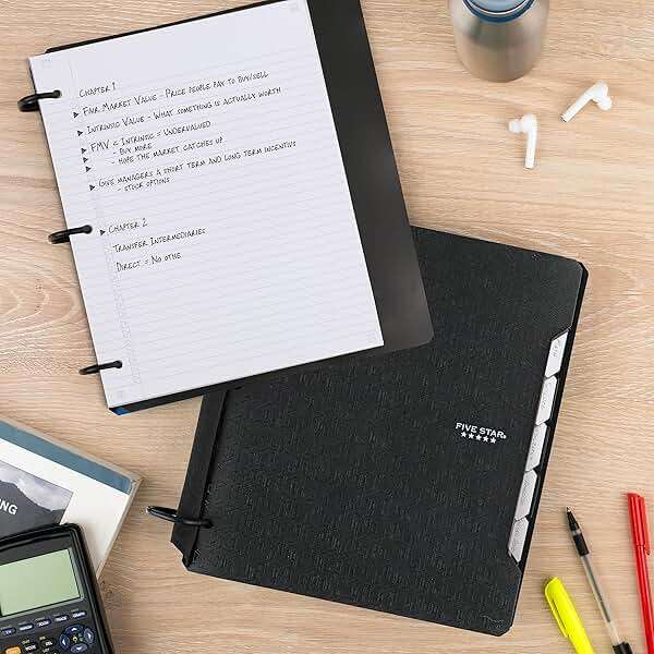 Five Star Flex Refillable Notebook + Study App, College Ruled Paper and 1-1/2 Inch TechLock Ring Binder with Pockets, Tabs and Dividers, 300 Sheet Capacity, Black (29324AA2) - Image 8