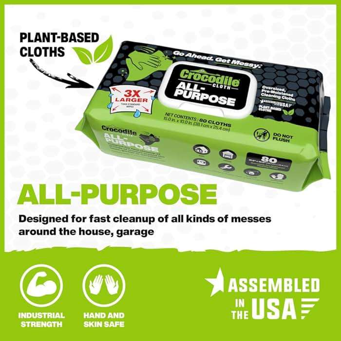 Crocodile Cloth All-Purpose Cleaning Wipes – 80 Count, 15"x10" Extra Large Plant-Based Disposable Cloths – Moist, Absorbent, Safe on Skin, Multi-Surface Use - Image 2