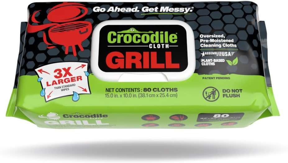 Crocodile Cloth Grill - 80 (15" x 10") Plant-based Cleaning Wipes. Safe on Skin & Multiple Surfaces. Infused with Aloe & Vitamin E. Large, Pre-Moistened & Absorbent. - Image 1