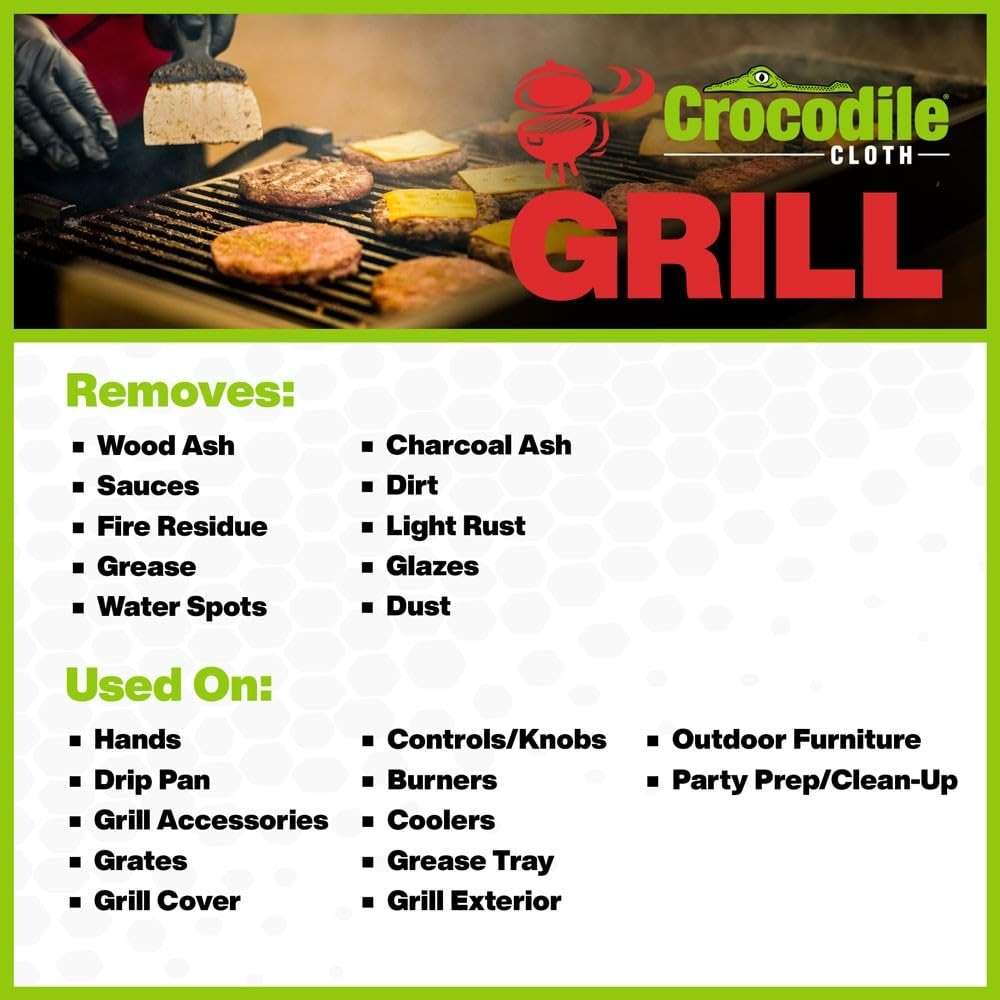 Crocodile Cloth Grill - 80 (15" x 10") Plant-based Cleaning Wipes. Safe on Skin & Multiple Surfaces. Infused with Aloe & Vitamin E. Large, Pre-Moistened & Absorbent. - Image 3