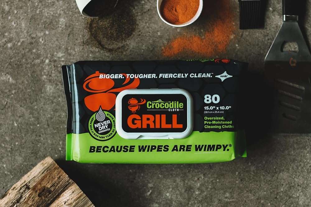 Crocodile Cloth Grill - 80 (15" x 10") Plant-based Cleaning Wipes. Safe on Skin & Multiple Surfaces. Infused with Aloe & Vitamin E. Large, Pre-Moistened & Absorbent. - Image 7