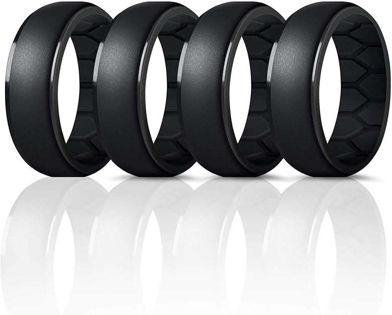 Forthee Silicone Wedding Ring for Men, Breathable Airflow Inner Curve, Mens' Rubber Wedding Engagement Bands for Crossfit Workout - Image 1
