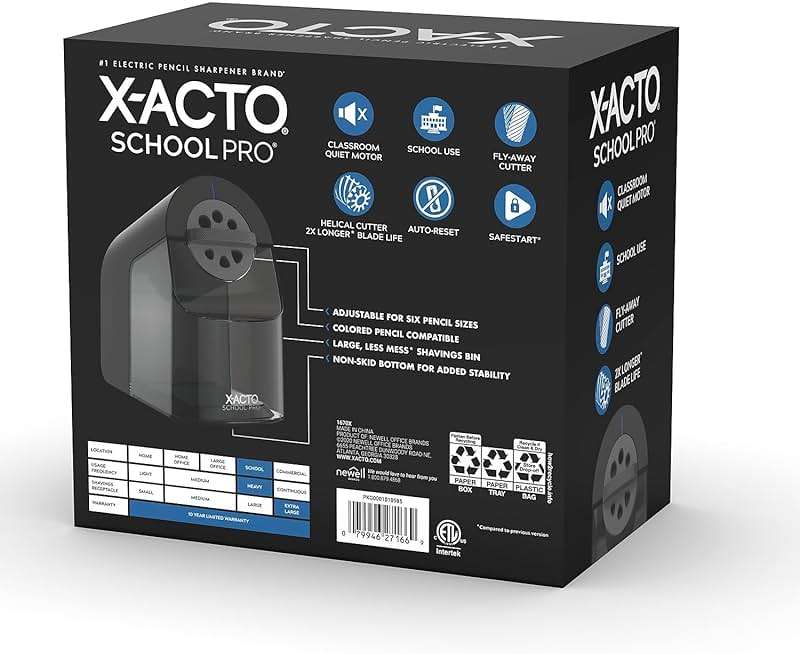 X-ACTO Pencil Sharpener, School Pro Electric Sharpener, Black, With Six Size Dial, XL Shavings Bin - Heavy Duty, Classroom Supplies - Image 3