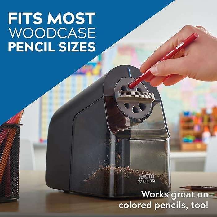X-ACTO Pencil Sharpener, School Pro Electric Sharpener, Black, With Six Size Dial, XL Shavings Bin - Heavy Duty, Classroom Supplies - Image 7