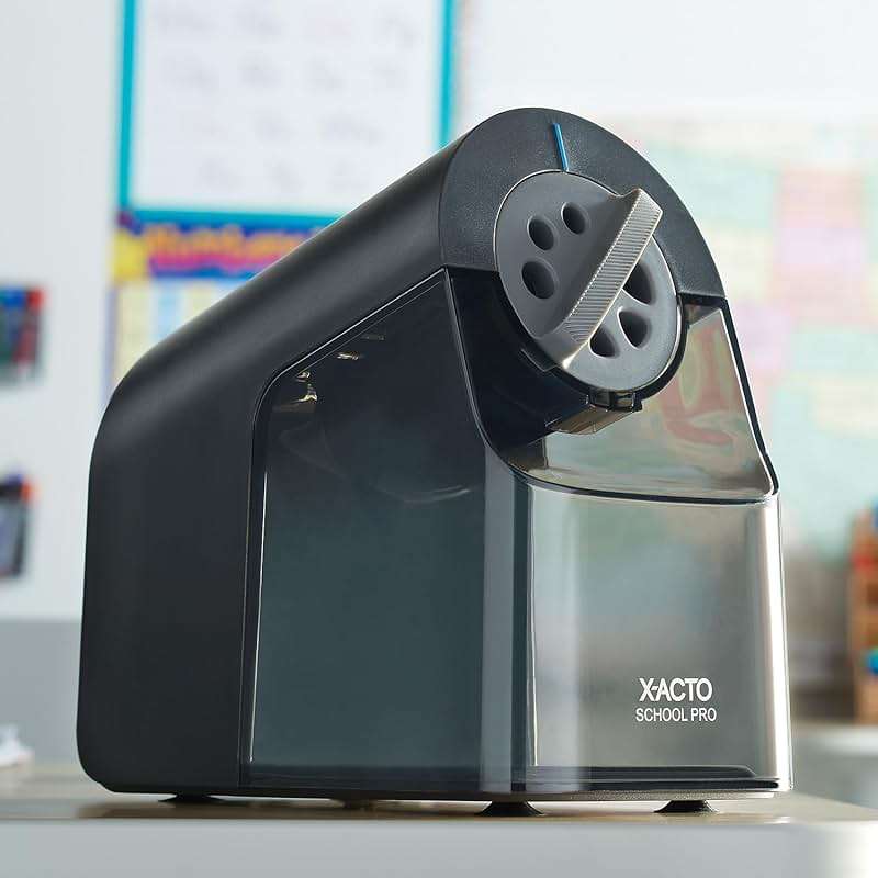 X-ACTO Pencil Sharpener, School Pro Electric Sharpener, Black, With Six Size Dial, XL Shavings Bin - Heavy Duty, Classroom Supplies - Image 8