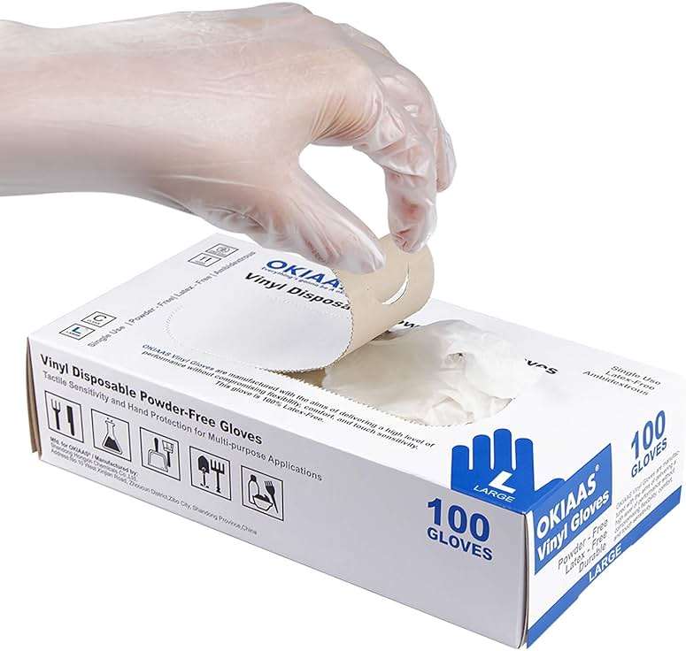 OKIAAS Disposable Gloves L, Food Safe| Latex-Free and Powder-Free Clear Vinyl Gloves for Cooking, Food Prep, Household Cleaning | Medium,100 Counts/Box - Image 1