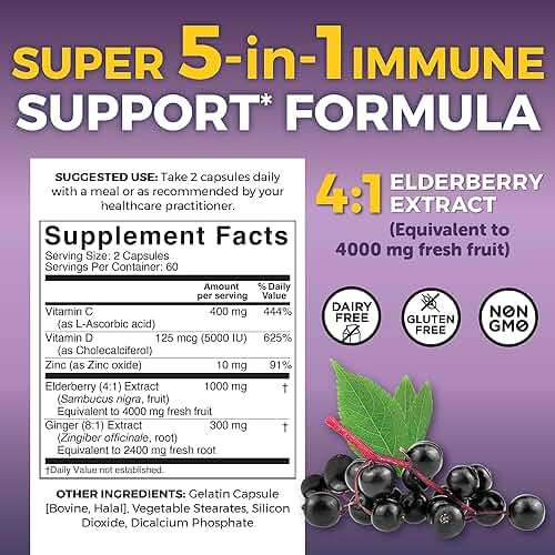 Viva Naturals Elderberry with Vitamin C and Zinc for Adults - 5 in 1 Sambucus Black Elderberry Capsules with Vitamin D3 5000 IU Immunity Supplement, Sambucus Elderberry Immune Support Supplement - Image 3