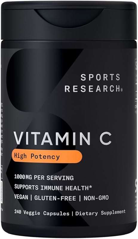 Sports Research® High Potency Vitamin C 1000mg, 240 Count Veggie Capsules | * Antioxidant Activity & Immune Support - Non-GMO Verified & Gluten Free - Ascorbic Acid Vitamin C, 240 Servings - Image 1