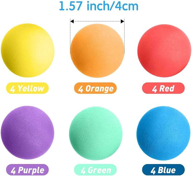 Gejoy 24 Pieces Soft Foam Balls Bulk Lightweight Mini Balls for Safe Indoor Toys Fun Assorted Colors Sponge Balls Birthday Party Favors Bag Gifts for Boys and Girls - Image 2