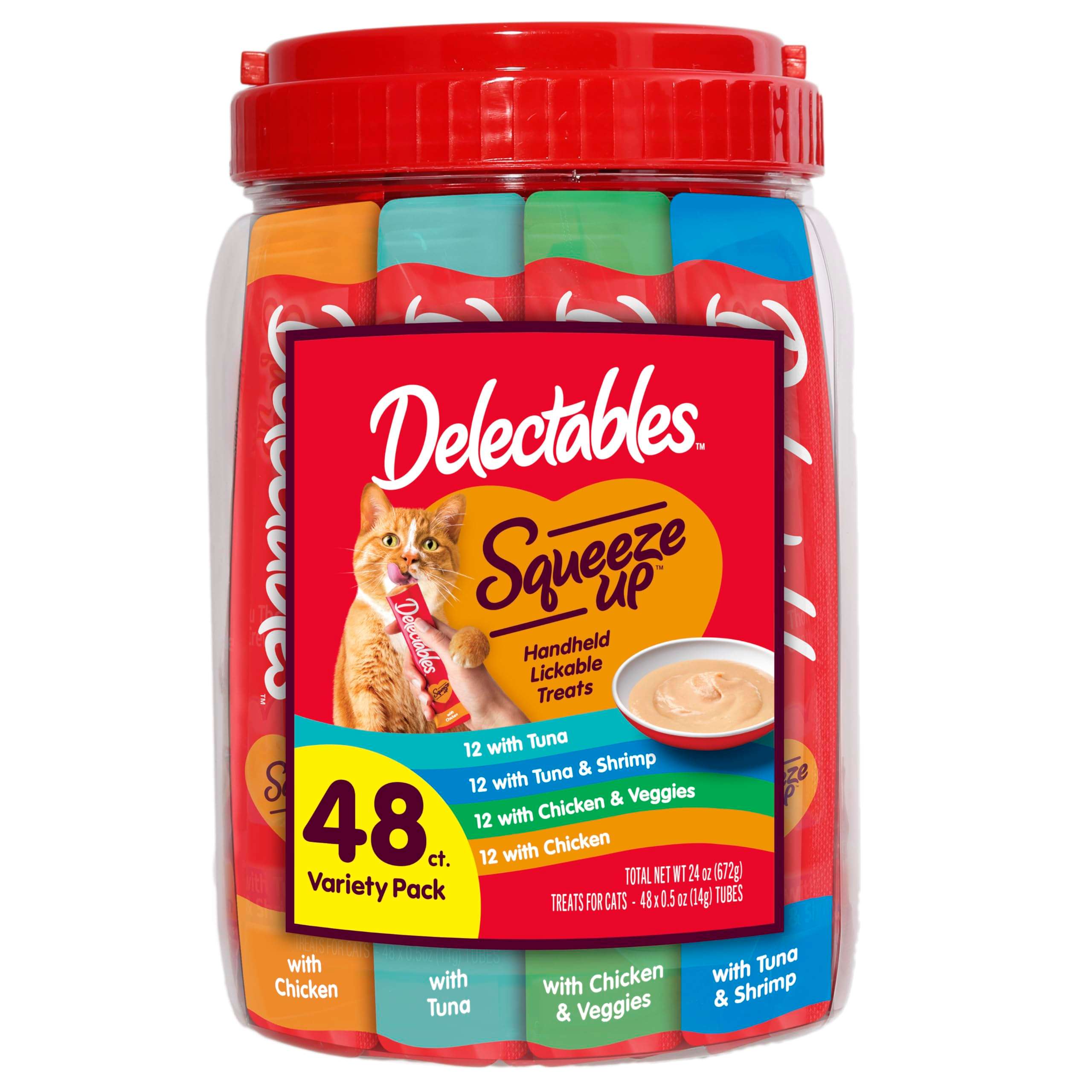 Delectables Squeeze Up Variety Pack, Creamy Squeezable Puree, Lickable Wet Cat Treats, Grain Free, No Added Fillers, No By-Products, No Added Preservatives, 0.5 Ounces Tube, 48 Tubes Total - Image 1