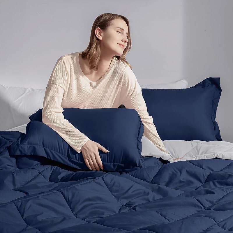Basic Beyond Queen Comforter Set - Navy Blue Comforter Set Queen Size, Reversible Bed Comforter Queen Set for All Seasons, Navy/Grey, 1 Comforter (88"x92") and 2 Pillow Shams (20"x26"+2") - Image 7