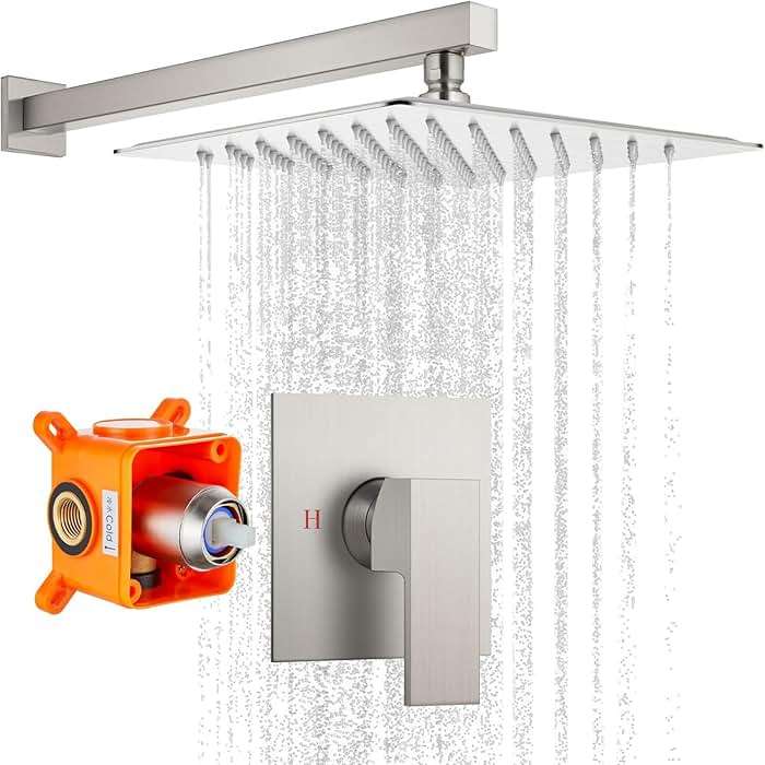 gotonovo Rainfall Shower Faucet Set System Shower Trim Kit with 10 Inch Rain Shower Head Bathroom Mixer Shower Complete Combo Single Handle Wall Mounted Female Thread Rough-in Valve Brushed Nickel - Image 1