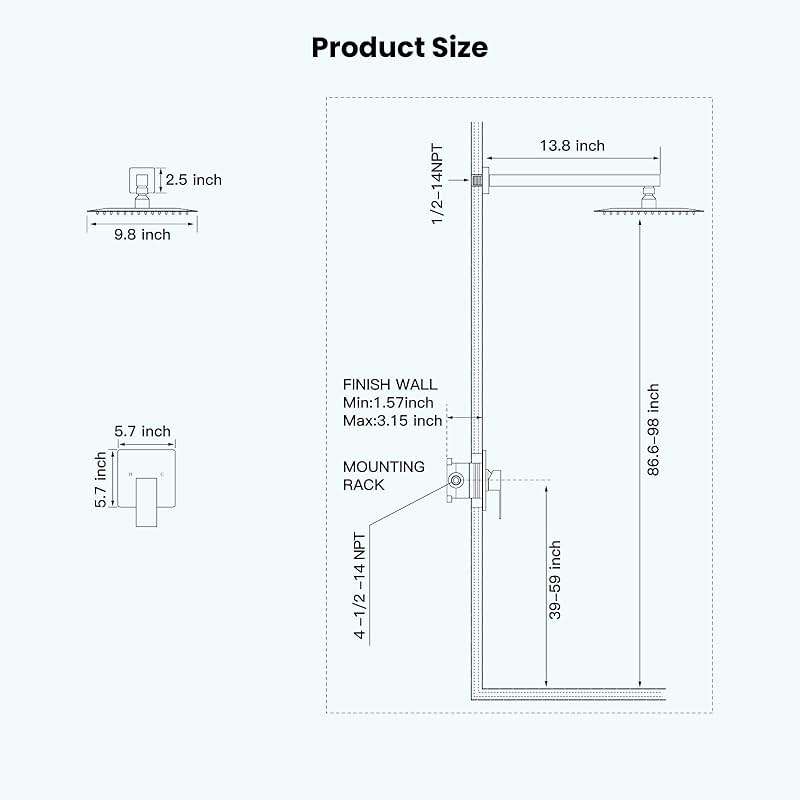 gotonovo Rainfall Shower Faucet Set System Shower Trim Kit with 10 Inch Rain Shower Head Bathroom Mixer Shower Complete Combo Single Handle Wall Mounted Female Thread Rough-in Valve Brushed Nickel - Image 2