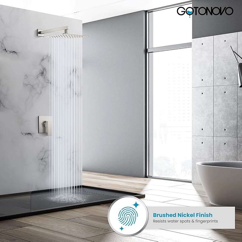 gotonovo Rainfall Shower Faucet Set System Shower Trim Kit with 10 Inch Rain Shower Head Bathroom Mixer Shower Complete Combo Single Handle Wall Mounted Female Thread Rough-in Valve Brushed Nickel - Image 3