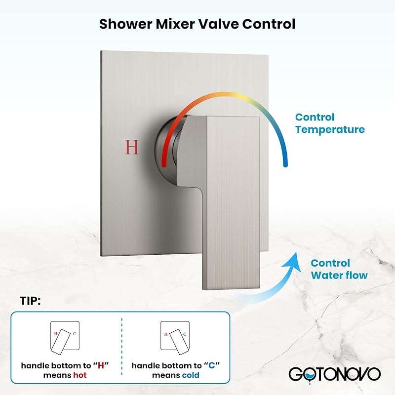 gotonovo Rainfall Shower Faucet Set System Shower Trim Kit with 10 Inch Rain Shower Head Bathroom Mixer Shower Complete Combo Single Handle Wall Mounted Female Thread Rough-in Valve Brushed Nickel - Image 5