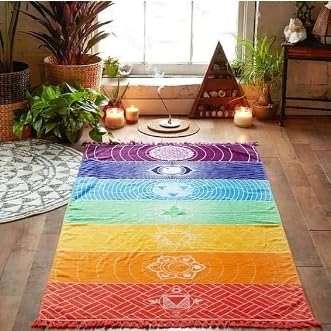 OYEFLY Rainbow Chakra Yoga Mat Sunscreen Shawl Hippy Boho Gypsy - Image 1