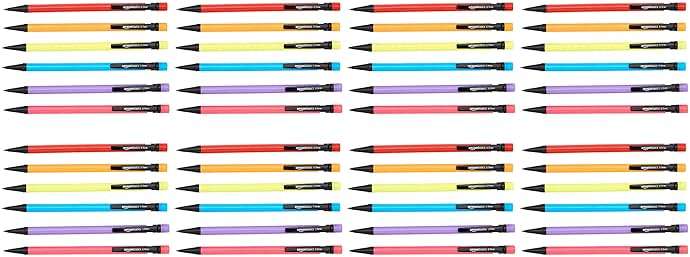 Amazon Basics Mechanical Pencils 0.7mm for Writing, Drawing, School and Office Supplies, with Eraser, Multicolor, 48-Pack - Image 1