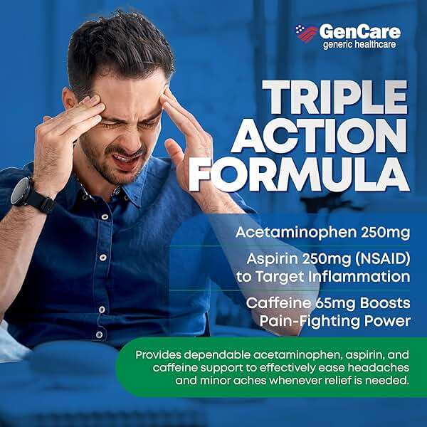 GenCare - Headache Relief Acetaminophen with Aspirin (NSAID) & Caffeine (300 Caplets) Value Pack | Head Pain, Muscle Aches, Back Pain & Body | Generic ExcedrEn Extra Strength - Image 3