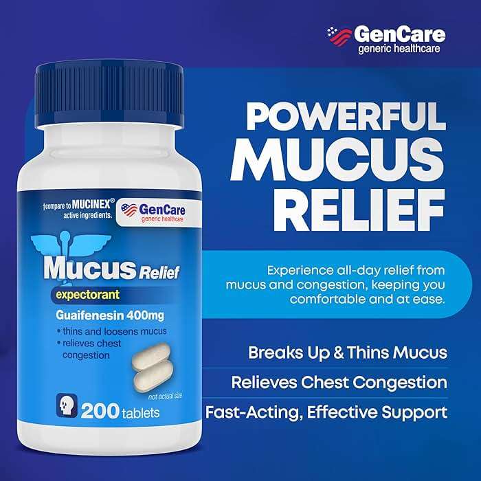 GenCare Mucus Relief Expectorant Guaifenesin 400 mg 200 Tablets Value Pack - Fast Acting Thinning of Mucus for Colds, Chest Congestion, Flu, Coughing and Allergies - Image 2