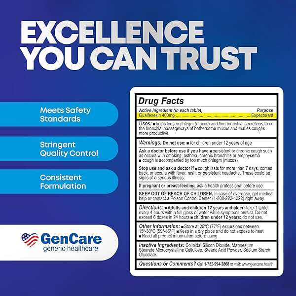 GenCare Mucus Relief Expectorant Guaifenesin 400 mg 200 Tablets Value Pack - Fast Acting Thinning of Mucus for Colds, Chest Congestion, Flu, Coughing and Allergies - Image 6