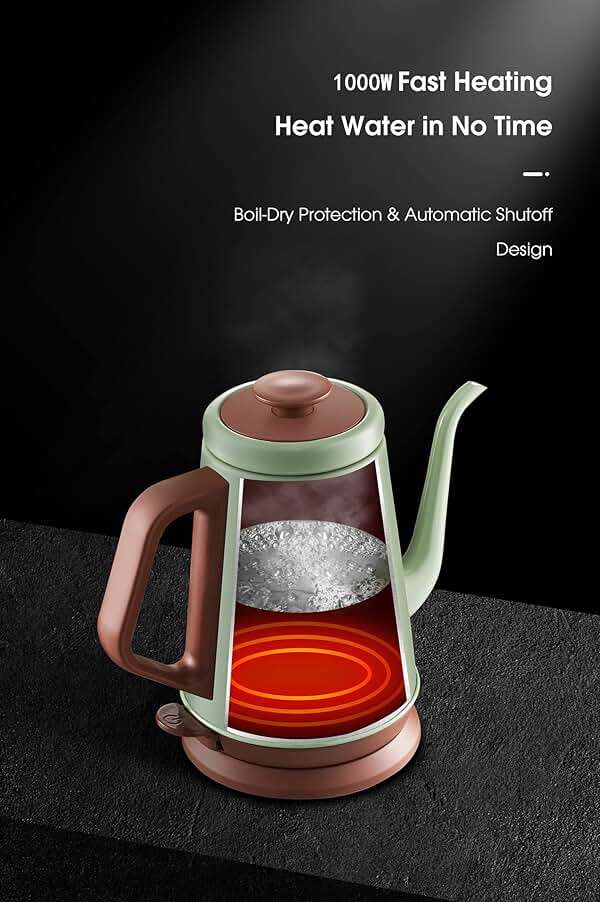 DmofwHi Gooseneck Electric Kettle(1.0L), 100% Stainless Steel BPA Free Classic Pour Over Coffee Kettle | Tea Kettle - Green - Image 6