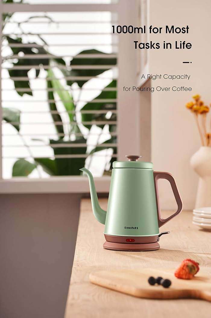 DmofwHi Gooseneck Electric Kettle(1.0L), 100% Stainless Steel BPA Free Classic Pour Over Coffee Kettle | Tea Kettle - Green - Image 7