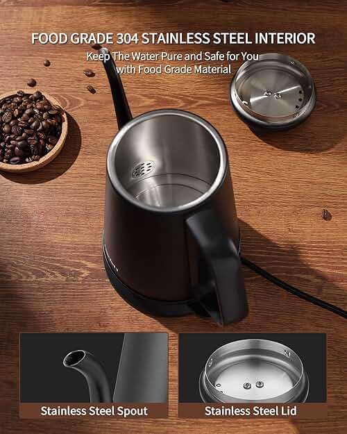 DmofwHi Gooseneck Electric Kettle(1.0L),1000W Electric Tea Kettle of 304 Stainless Steel,Auto Shut off,Water Kettle for Coffee and Tea -Matte Black - Image 3