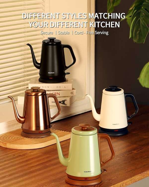 DmofwHi Gooseneck Electric Kettle(1.0L),1000W Electric Tea Kettle of 304 Stainless Steel,Auto Shut off,Water Kettle for Coffee and Tea -Matte Black - Image 6