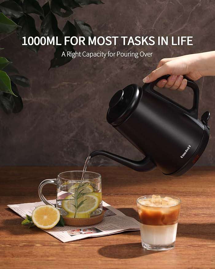DmofwHi Gooseneck Electric Kettle(1.0L),1000W Electric Tea Kettle of 304 Stainless Steel,Auto Shut off,Water Kettle for Coffee and Tea -Matte Black - Image 7
