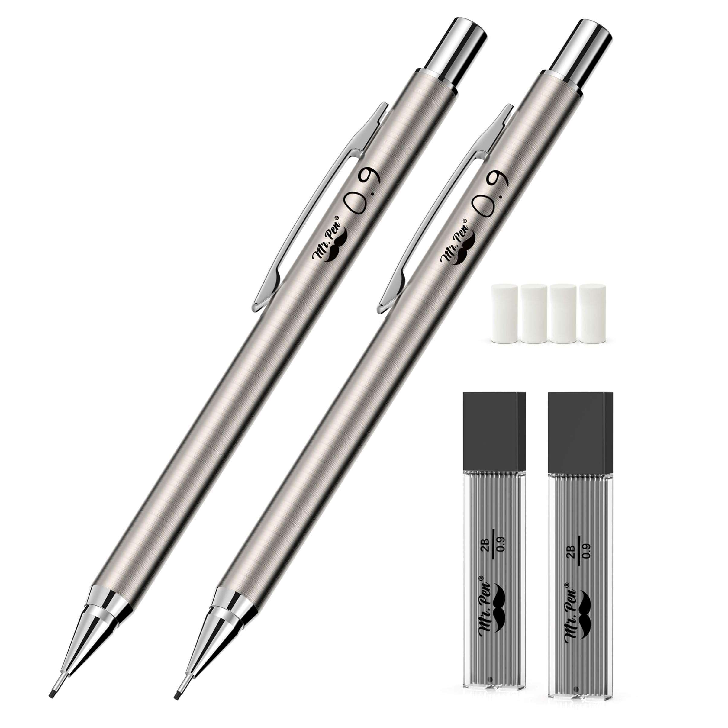 Mr. Pen- Metal Mechanical Pencil Set with Lead Refills & Erasers, 2 Pack, 0.9mm, 4x Tubes 2B Lead Refill, 4x Eraser Refills for School Supplies, Note Taking, Drawing, Sketching, Office - Image 7