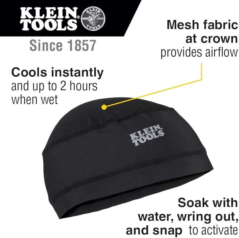 Klein Tools 60181 Cooling Helmet Liner (M/L) for Hard Hats, Under Helmet Cap, Cooling Headwear with Breathable Fabric, Reusable Skull Cap, Hard Hat Liner for Construction and Warm Environments - Image 2