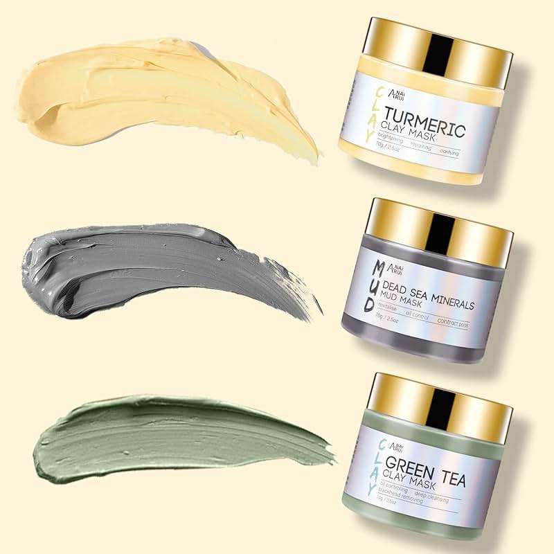 ANAI RUI 3 Pcs Face Mask Set - Turmeric Clay Mask - Green Tea Face Mask - Dead Sea Mud Mask for Oily Skin, Blackheads & Pores -Spa Gift Set Self Care for Women Teens 2.5 oz Each - Image 9
