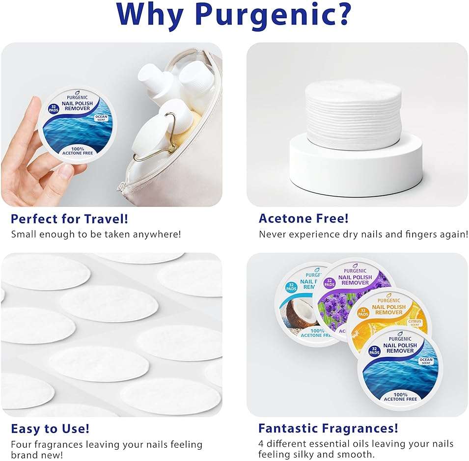 Purgenic Nail Polish Remover Pads - (128 Count) - On the Go & Travel - Lint Free Nail Polish Wipes - Pre-soaked Pads Made All Natural Ingredients - Cuticle Wipes - No Harsh Odor or Chemicals - Image 3