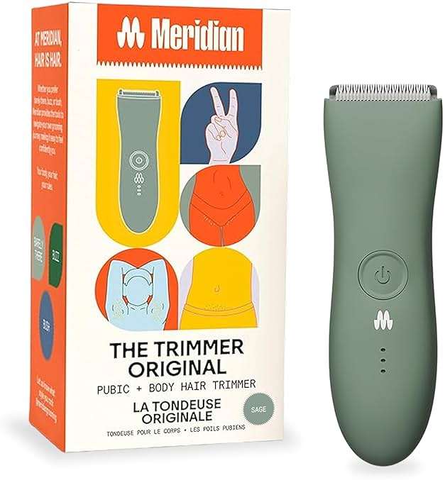 MERIDIAN The Trimmer Original - Body Hair Trimmer for Men, Electric Shaver for Pubic Hair, Chest, Legs & Bikini, Waterproof & Rechargeable, Sage - Image 1