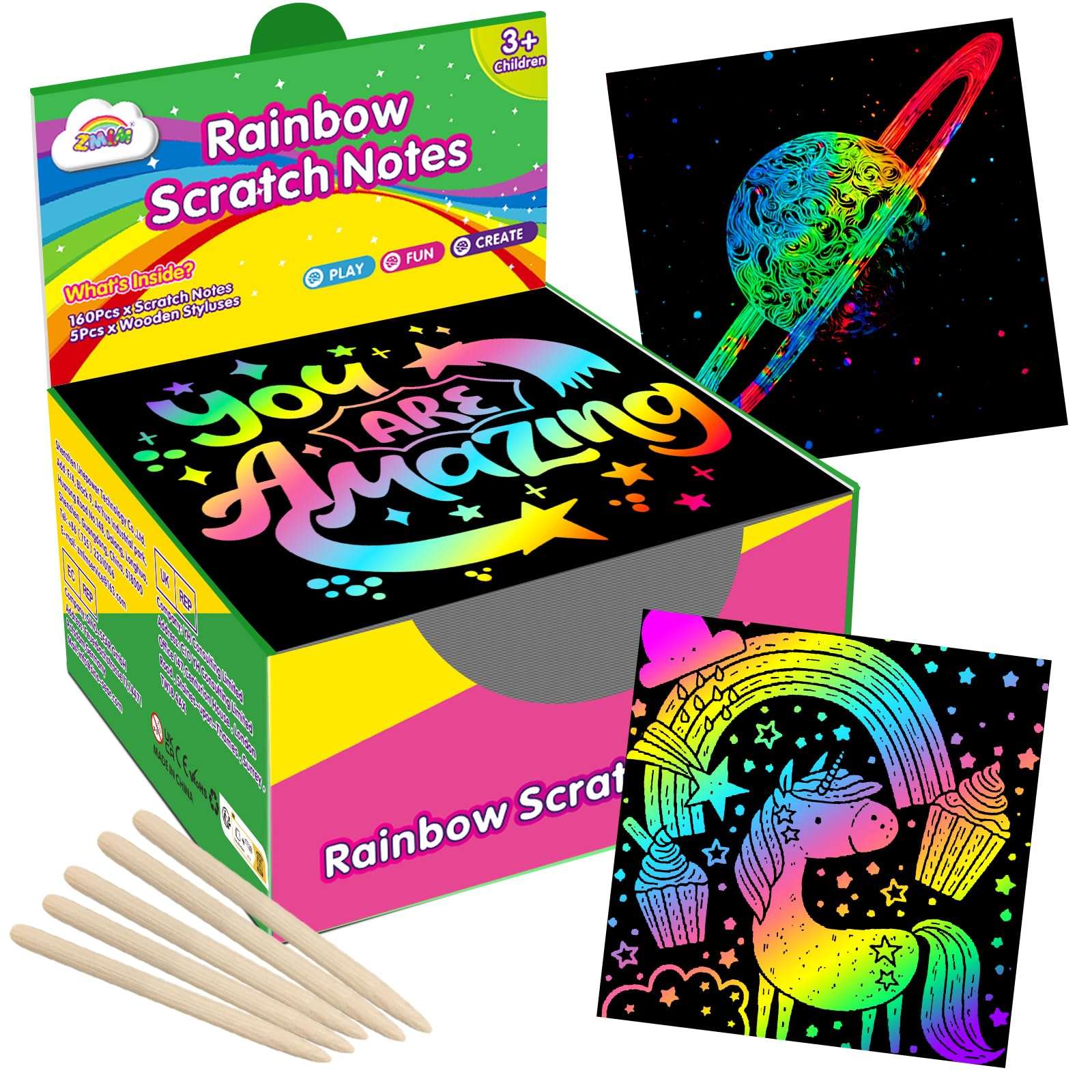 ZMLM 165 Pcs Rainbow Scratch Paper Art Notes - Crafts for Kids Ages 4-8, Classroom Prizes, 1st 2nd 3rd Grade School Activity Bulk, End of Year Student Gifts from Teacher - Image 1