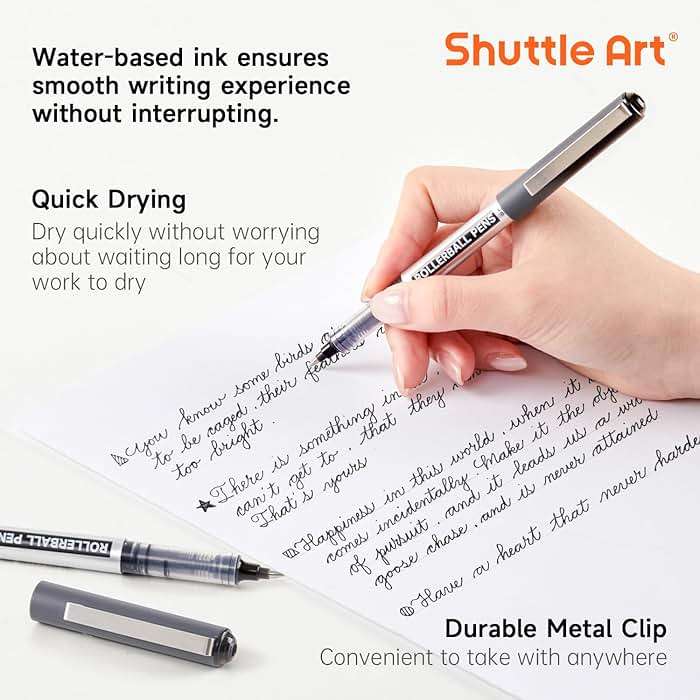 Shuttle Art RollerBall Pens, 50 Pack Black Fine Point Roller Ball Pens, 0.5mm Liquid Ink Pens for Writing Journaling Taking Notes School Office - Image 4