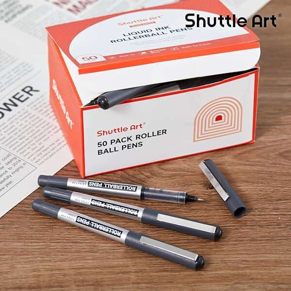 Shuttle Art RollerBall Pens, 50 Pack Black Fine Point Roller Ball Pens, 0.5mm Liquid Ink Pens for Writing Journaling Taking Notes School Office - Image 7