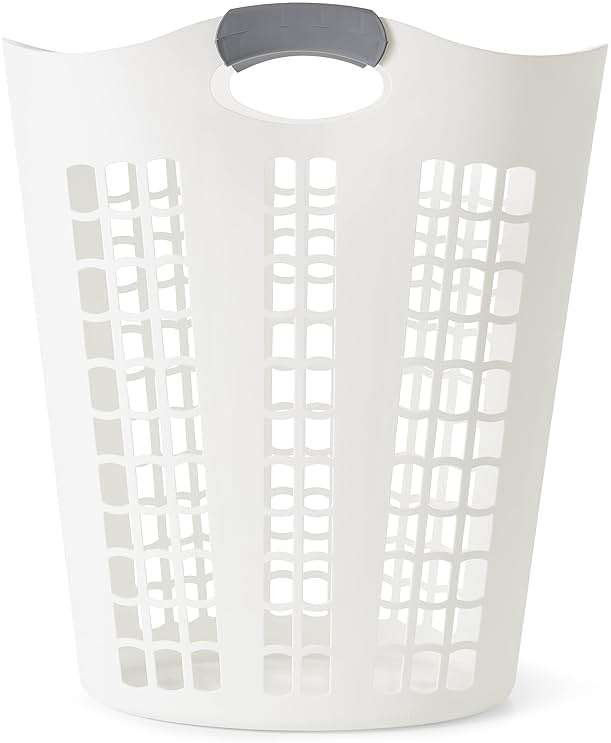 Gracious Living Laundry Basket, Easy Carry Flex Collapsible Hamper, 87.5 Liters, White - Large Plastic Clothes Storage Organizer for Home, Bathroom, and Bedroom - Image 1
