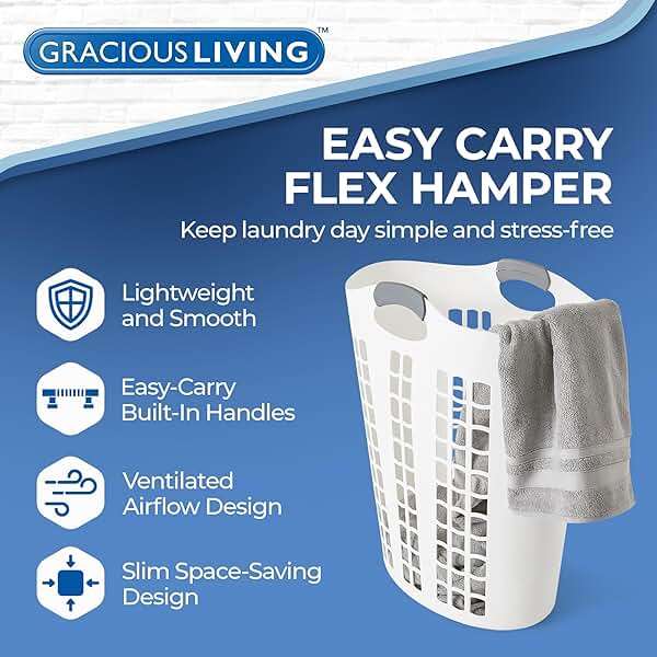 Gracious Living Laundry Basket, Easy Carry Flex Collapsible Hamper, 87.5 Liters, White - Large Plastic Clothes Storage Organizer for Home, Bathroom, and Bedroom - Image 4