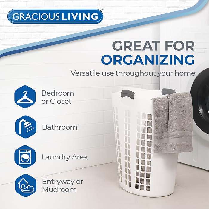 Gracious Living Laundry Basket, Easy Carry Flex Collapsible Hamper, 87.5 Liters, White - Large Plastic Clothes Storage Organizer for Home, Bathroom, and Bedroom - Image 5