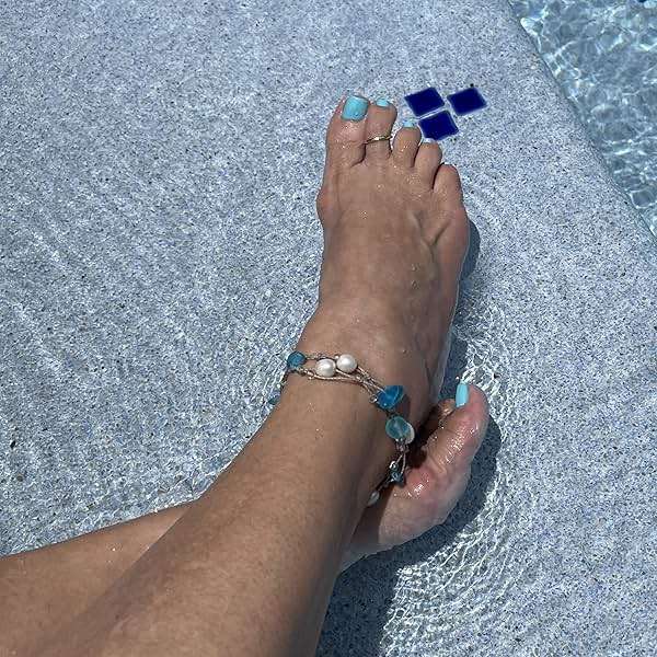 Beach Soul Freshwater Pearl and Turquoise Blue Sea Glass Wrap Bracelet or Anklet, Waterproof and Metal Free, Resort and Island Jewelry, Handmade in the Caribbean - Image 4