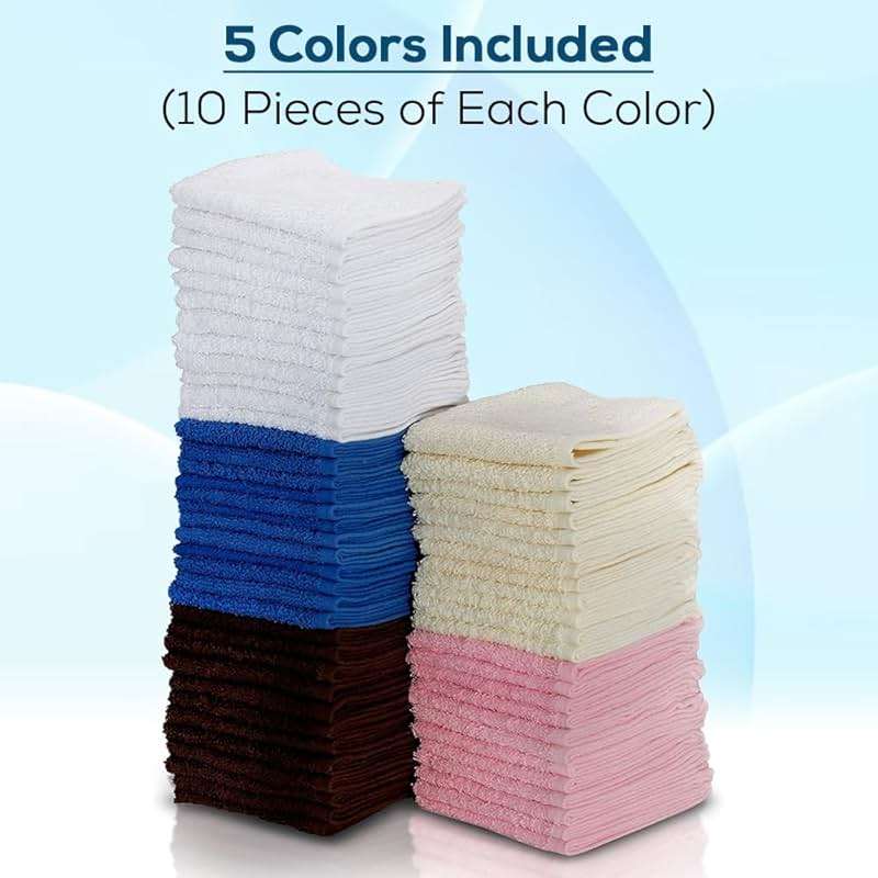 Simpli-Magic Cotton Wash Cloths 12"x12" (50 Pack) – Highly Absorbent Soft Towels – Commercial Terry Washcloth for Face, Hand, Bath, Kitchen, Gym & Hotel (Multicolor) - Image 3