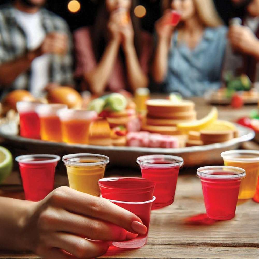 Party Essentials Squeezable Plastic Gelatin/Jello Shot Glasses/Portion Souffle Cups/Condiment Sauce Containers with Lids, 100 Sets, 2 oz. Clear - Image 2