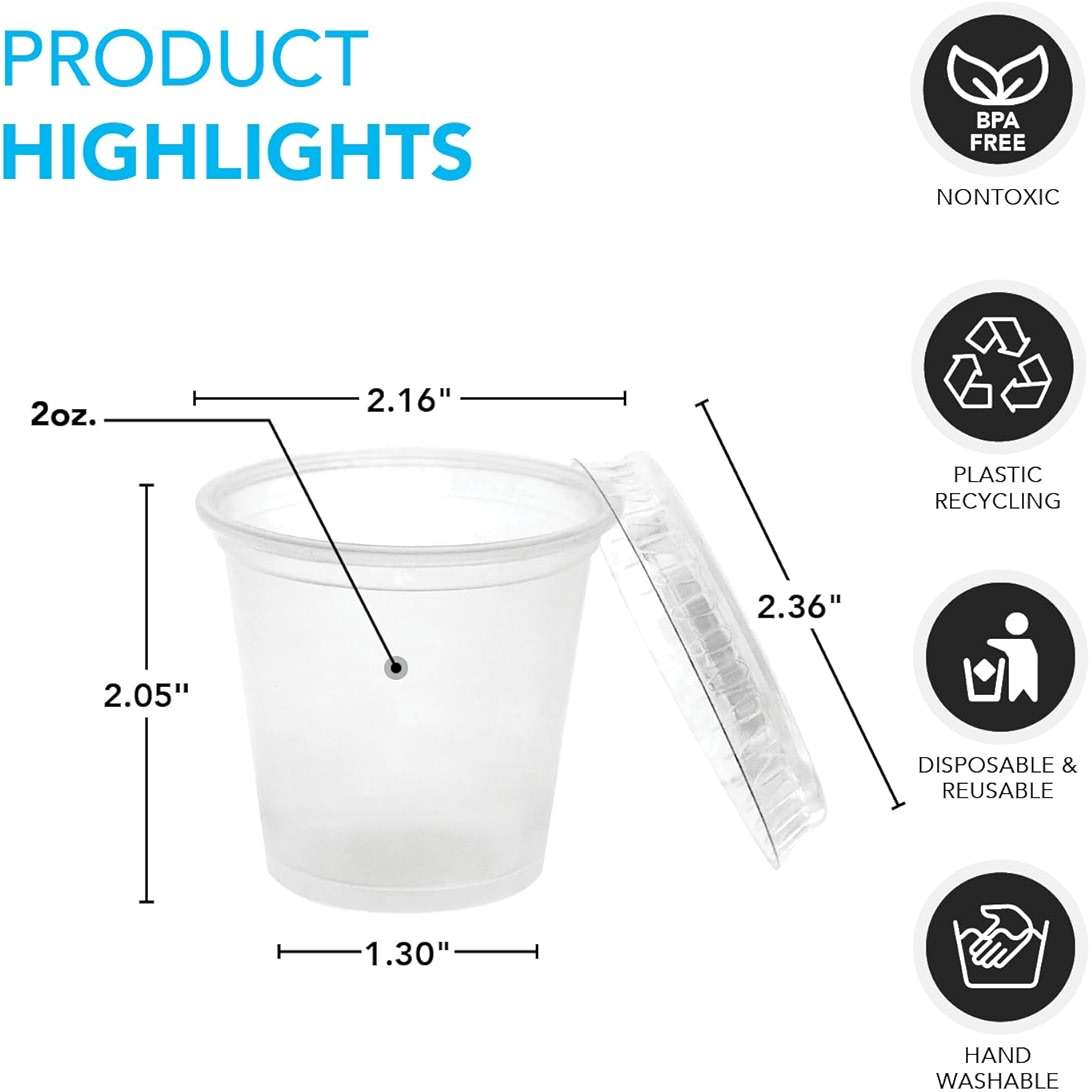 Party Essentials Squeezable Plastic Gelatin/Jello Shot Glasses/Portion Souffle Cups/Condiment Sauce Containers with Lids, 100 Sets, 2 oz. Clear - Image 3