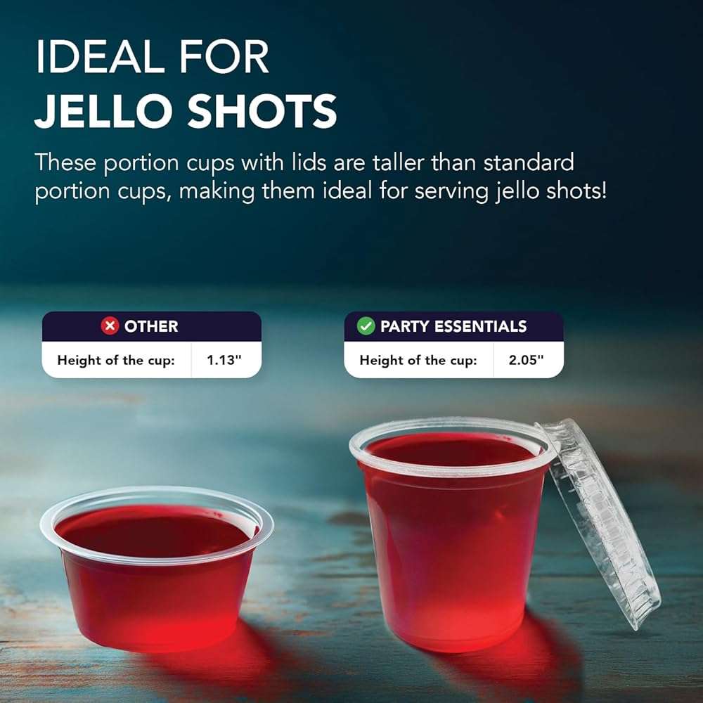 Party Essentials Squeezable Plastic Gelatin/Jello Shot Glasses/Portion Souffle Cups/Condiment Sauce Containers with Lids, 100 Sets, 2 oz. Clear - Image 4