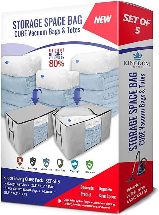 Cube Vacuum Storage Bags, Space Saver Bags, Premium Totes with Cubic Vacuum Compression Seal Bags for Clothing & Bedding. Space Saving Jumbo Organizer for Storing Clothes, Comforters,Blankets,Pillows+ - Image 3