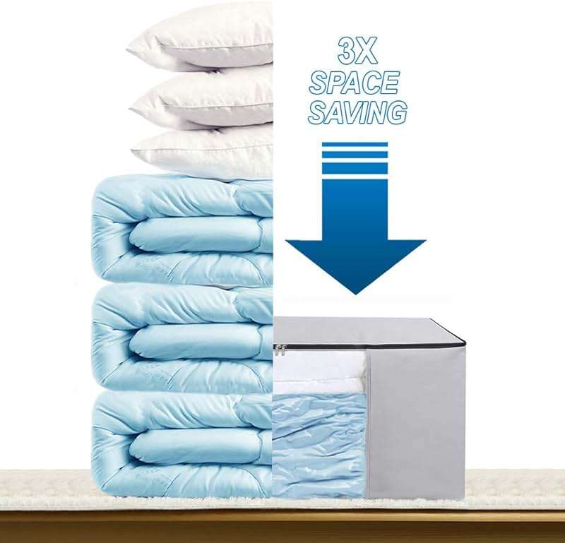 Cube Vacuum Storage Bags, Space Saver Bags, Premium Totes with Cubic Vacuum Compression Seal Bags for Clothing & Bedding. Space Saving Jumbo Organizer for Storing Clothes, Comforters,Blankets,Pillows+ - Image 4