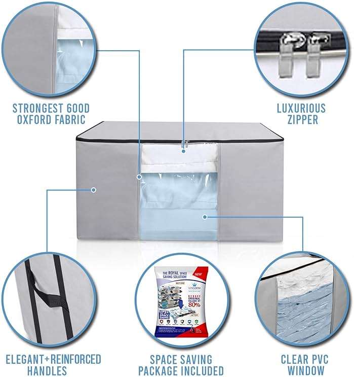Cube Vacuum Storage Bags, Space Saver Bags, Premium Totes with Cubic Vacuum Compression Seal Bags for Clothing & Bedding. Space Saving Jumbo Organizer for Storing Clothes, Comforters,Blankets,Pillows+ - Image 5