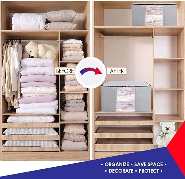 Cube Vacuum Storage Bags, Space Saver Bags, Premium Totes with Cubic Vacuum Compression Seal Bags for Clothing & Bedding. Space Saving Jumbo Organizer for Storing Clothes, Comforters,Blankets,Pillows+ - Image 6